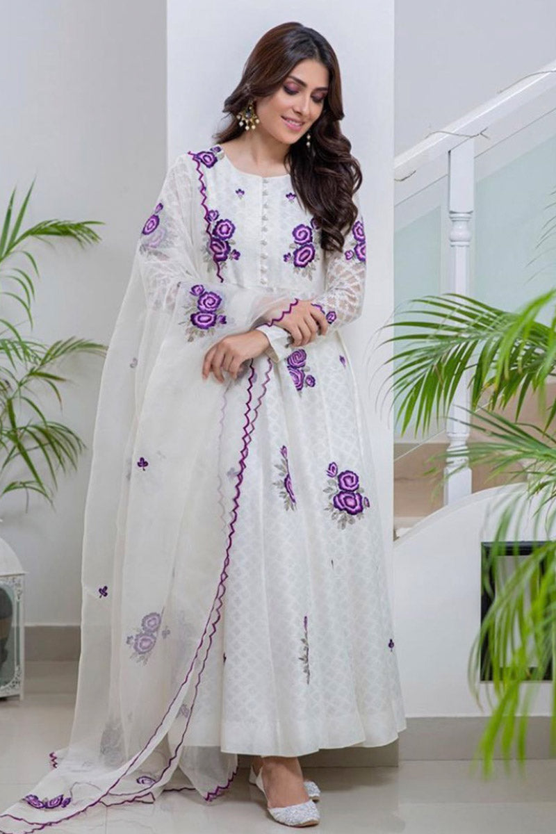 ANSAB JAHANGIR -3PC EMBROIDERED DHANAK DRESS WITH EMBROIDERED CHIFFON DUPATTA- EL-26