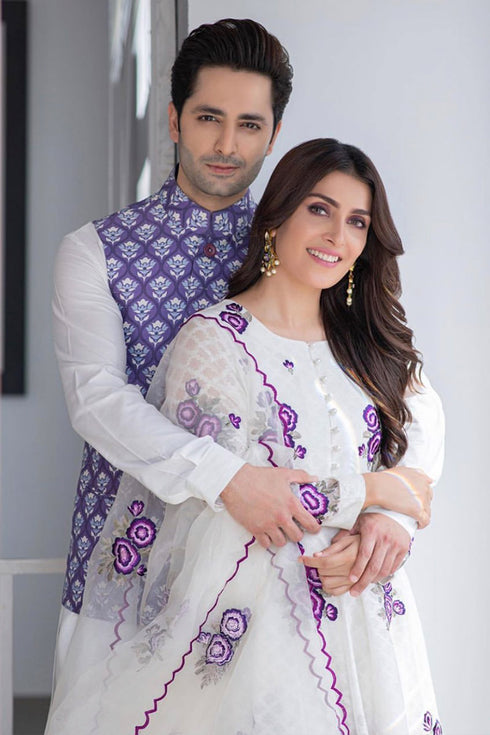 ANSAB JAHANGIR -3PC EMBROIDERED DHANAK DRESS WITH EMBROIDERED CHIFFON DUPATTA- EL-26