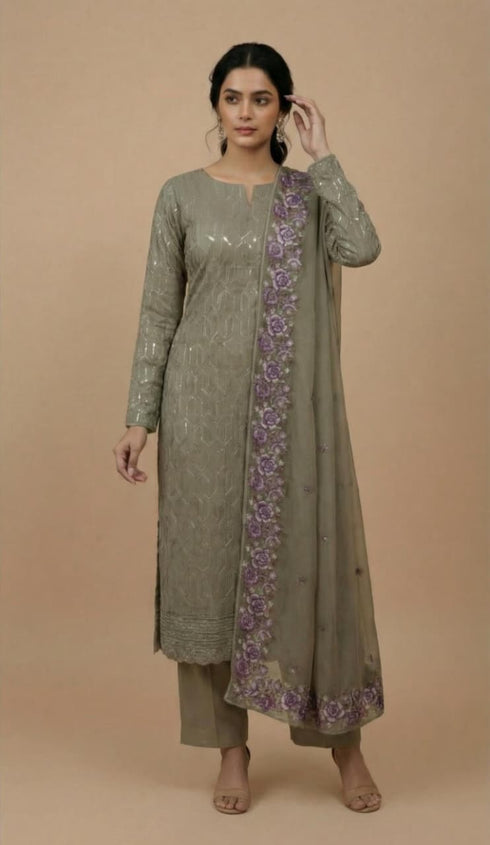 AIRY CLOTHES -3PC EMBROIDED LAWN DRESS WITH EMBROIDED CHIFFON DUPATTA- FCO-37