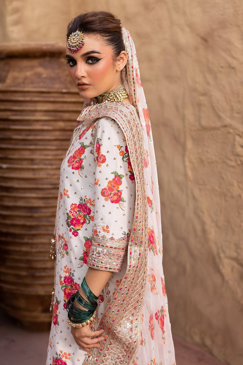 CHARIZMA-3PC SHAMOZE SILK PRINTED EMB SHIRT WITH SOFT SILK PRINTED EMB DUPATTA & EMB TROUSER FS-1