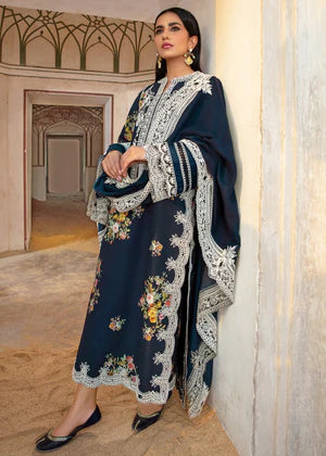 CRIMSON -3PC EMBROIDERED DHANAK DRESS WITH EMBRIDERED DHANAK SHAWL- FW-77