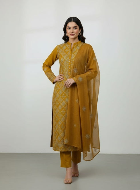 AIRY CLOTHES -3PC EMBROIDED LAWN DRESS WITH EMBROIDED CHIFFON DUPATTA- FCO-32