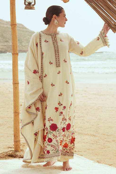 CROSS STITCH CREWEL CREAM-3PC (SHIRT, DUPATTA & TROUSER)