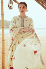 CROSS STITCH CREWEL CREAM-3PC (SHIRT, DUPATTA & TROUSER)