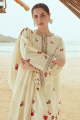 CROSS STITCH CREWEL CREAM-3PC (SHIRT, DUPATTA & TROUSER)