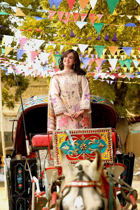 ANEELAS-3PC LAWN EMBROIDERED SHIRT WITH KHAADI NET PRINTED DUPATTA & EMB TROUSER FCO-281