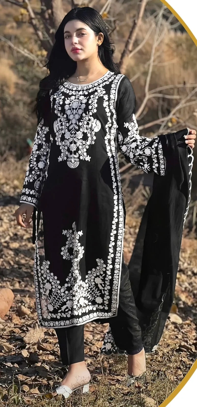 JAZMINE -3PC EMBROIDED LAWN DRESS WITH CHIFFON EMBROIDED DUPPATA- FCO-143