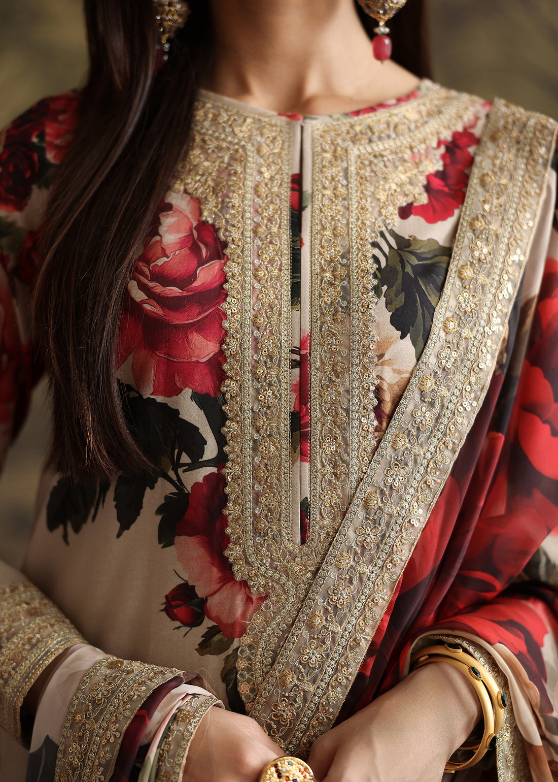 ZAINAB CHOTANI-3PC SHAMOZE SILK PRINTED EMBROIDERED SHIRT WITH SOFT SILK PRINTED EMB DUPATTA & EMB TROUSER FS-3