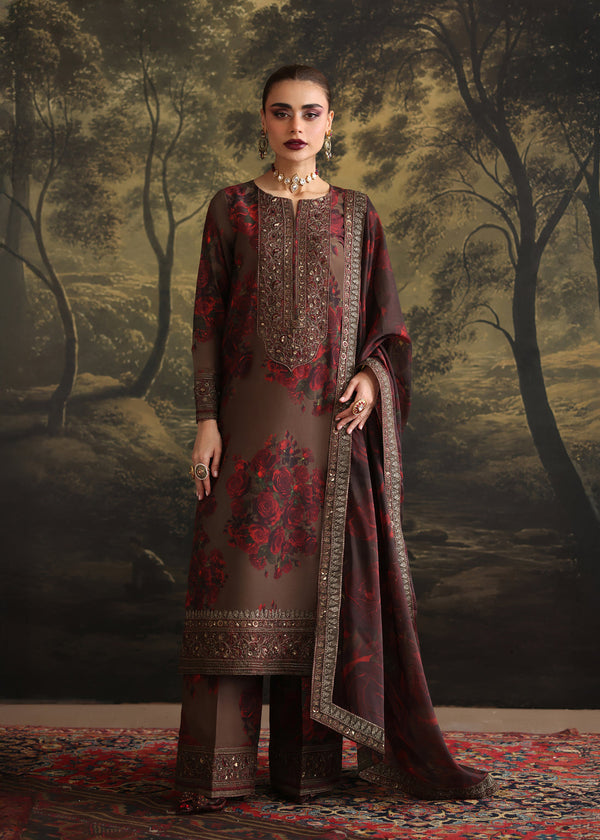 ZAINAB CHOTANI-3PC SHAMOZE SILK PRINTED EMBROIDERED SHIRT WITH SOFT SILK PRINTED EMB DUPATTA & EMB TROUSER FS-2
