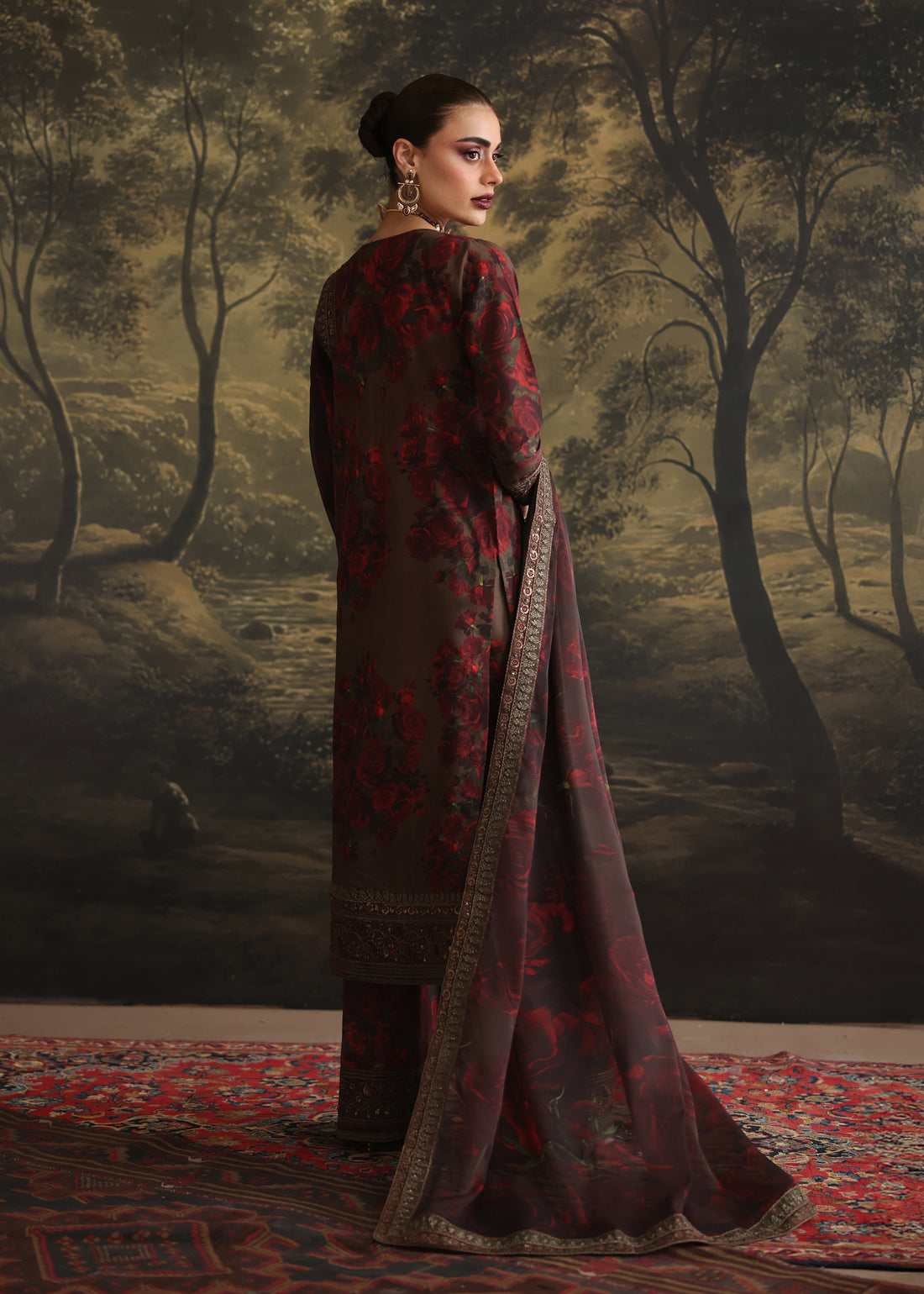ZAINAB CHOTANI-3PC SHAMOZE SILK PRINTED EMBROIDERED SHIRT WITH SOFT SILK PRINTED EMB DUPATTA & EMB TROUSER FS-2