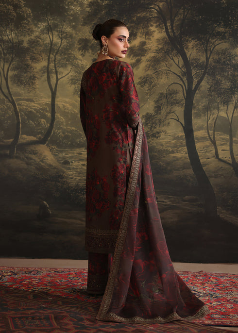 ZAINAB CHOTANI-3PC SHAMOZE SILK PRINTED EMBROIDERED SHIRT WITH SOFT SILK PRINTED EMB DUPATTA & EMB TROUSER FS-2