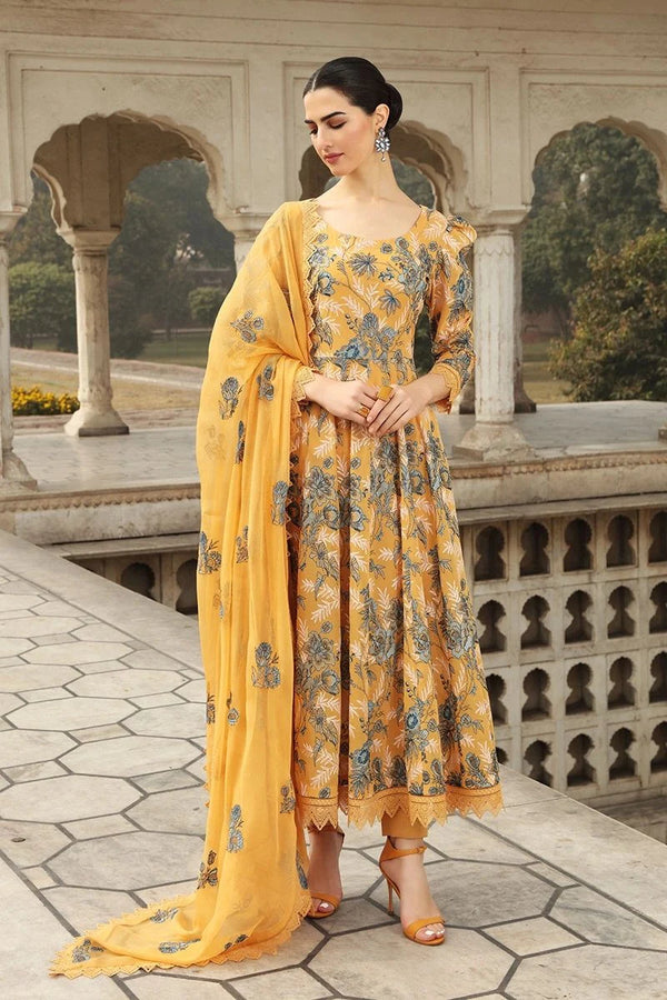 BAREEZE-3PC EMBROIDED LAWN DRESS WITH EMBROIDED CHIFFON DUPATTA- B-001