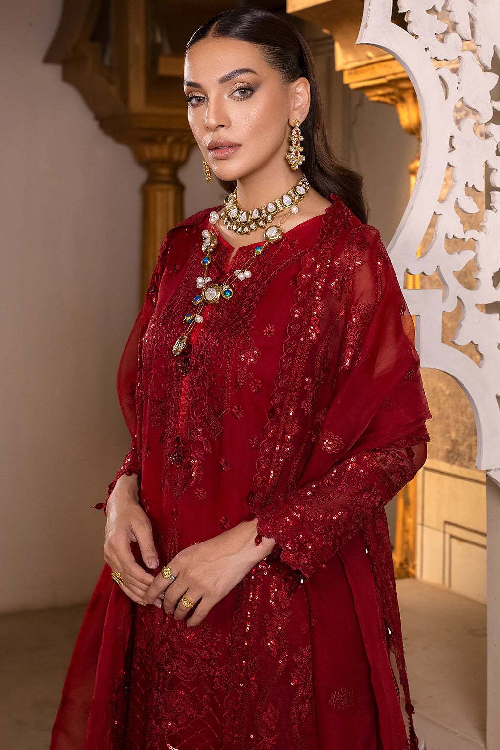 ZIBA -3PC FULLY FANCY EMBROIDERED CHIFFON DRESS WITH EMBROIDERED PURE CHIFFON DUPATTA- FPW-118