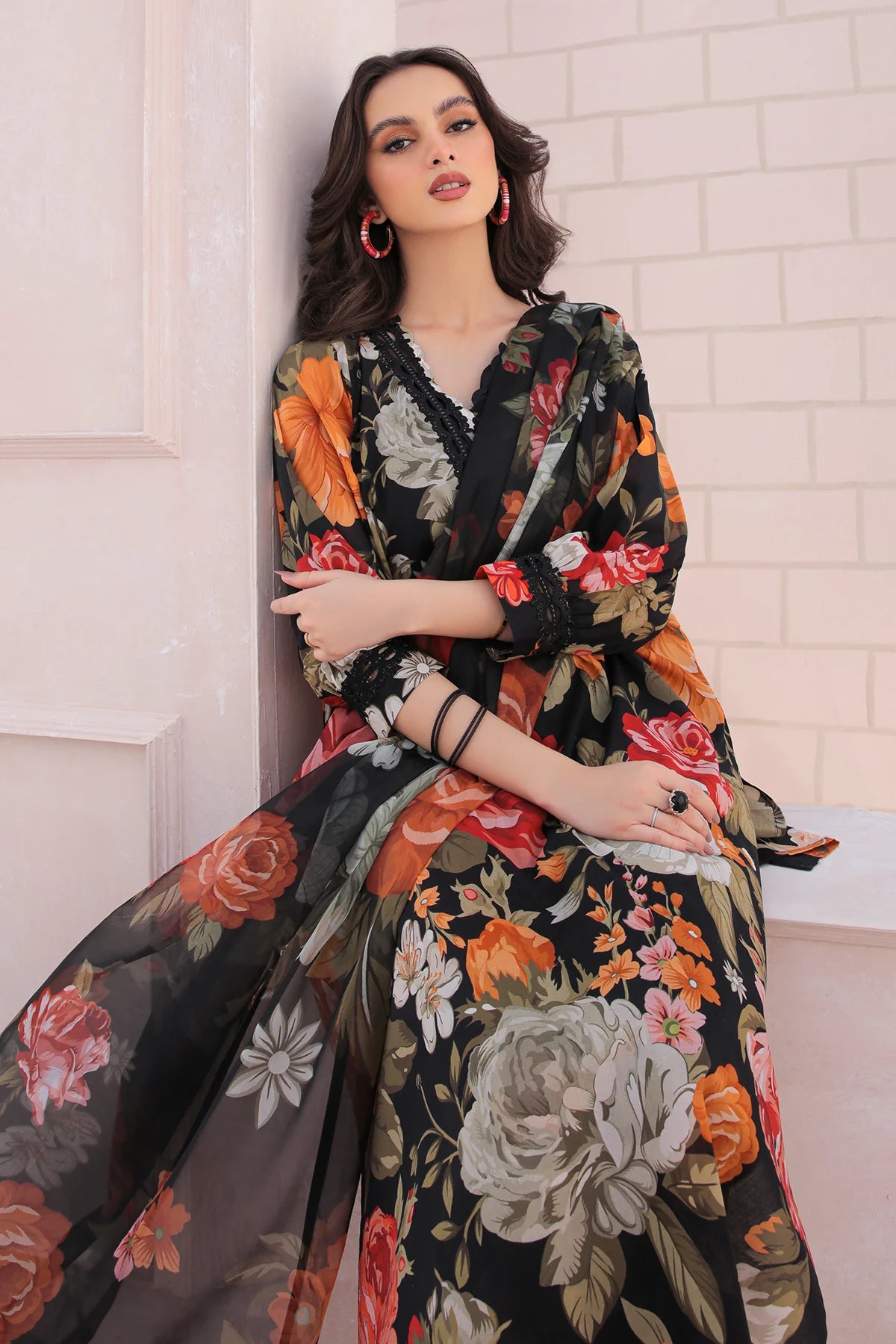 BAROQUE -3PC PRINTED LAWN DRESS WITH SILK DUPATTA- FP-43