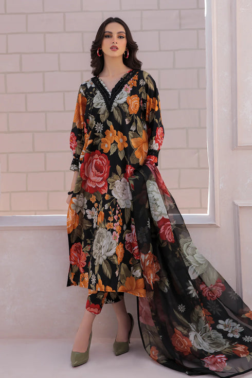 BAROQUE -3PC PRINTED LAWN DRESS WITH SILK DUPATTA- FP-43