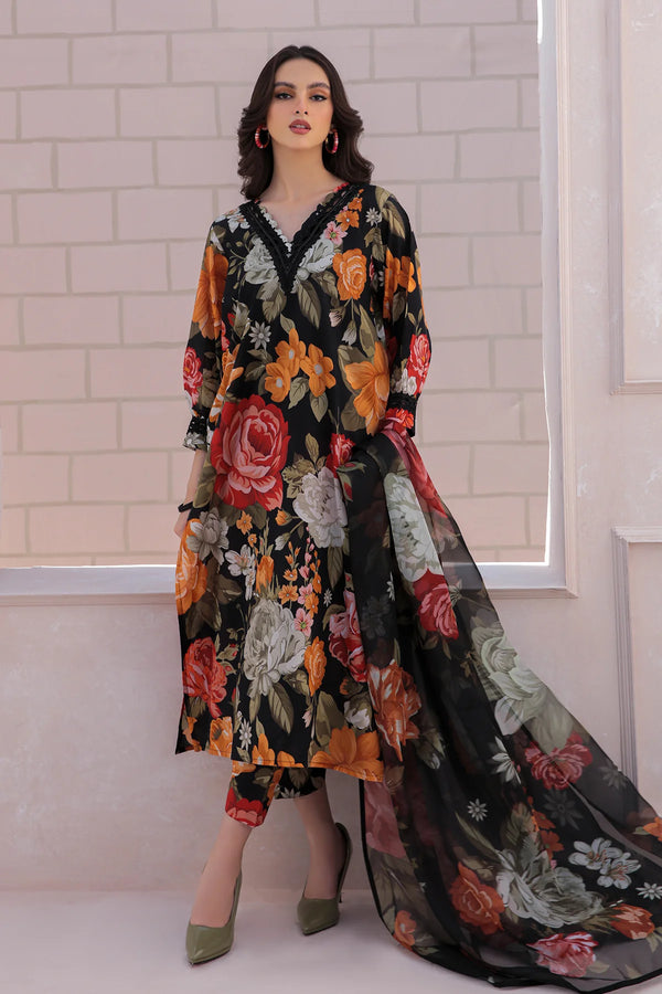BAROQUE -3PC PRINTED LAWN DRESS WITH SILK DUPATTA- FP-43