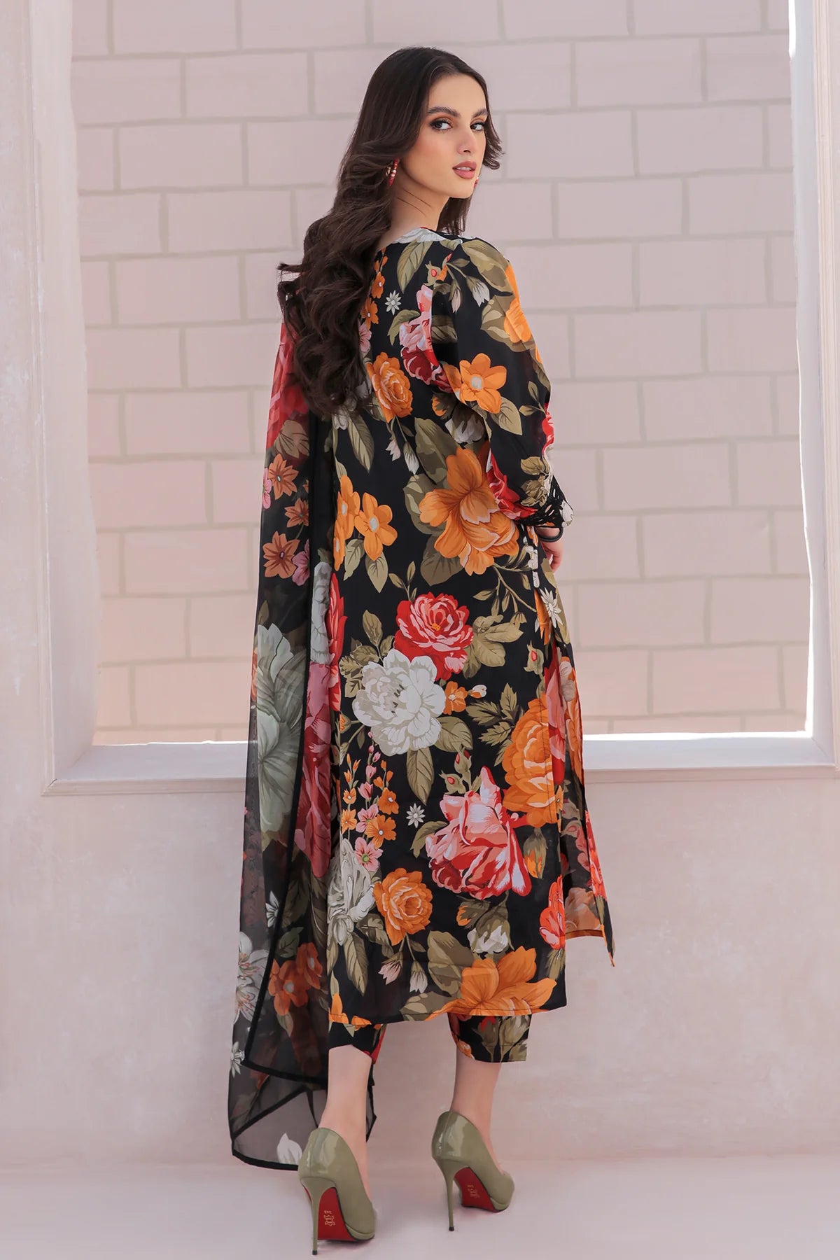 BAROQUE -3PC PRINTED LAWN DRESS WITH SILK DUPATTA- FP-43