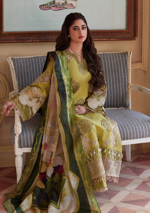 ELAF-3PC EMBROIDED LAWN DRESS WITH EMBROIDED MONAR DUPATTA -FCO-53