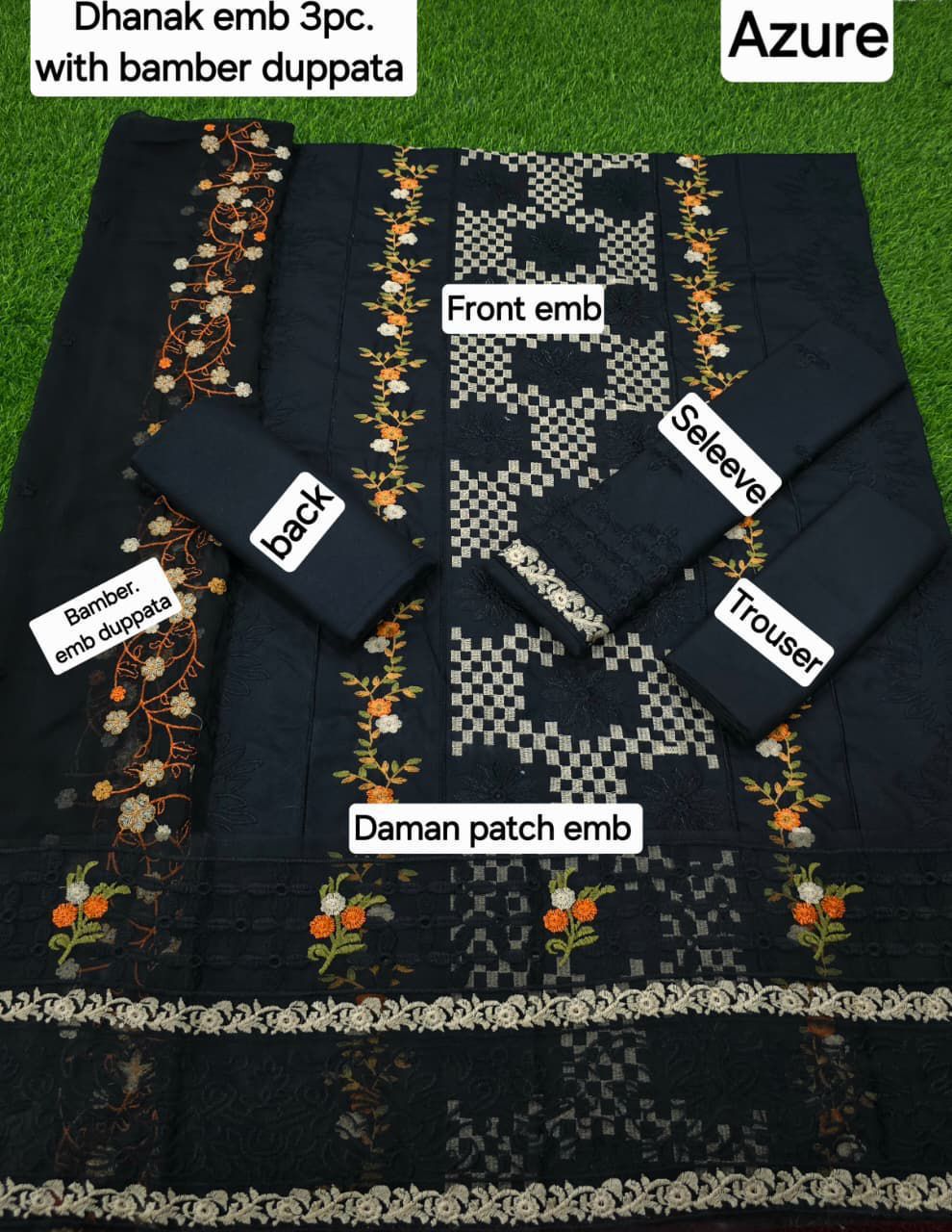 AZURE- 3PC DHANAK EMBROIDERED SHIRT WITH EMBROIDERED CHIFFON DUPPATA- FW-33