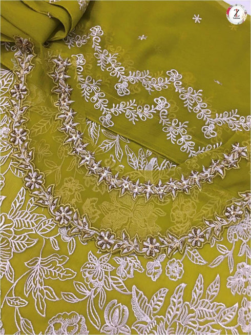 AZURE -3PC FULLY EMBROIDERED FANCY CHIFFON DRESS WITH HEAVY EMBROIDERED CHIFFON DUPATTA- FPW-27