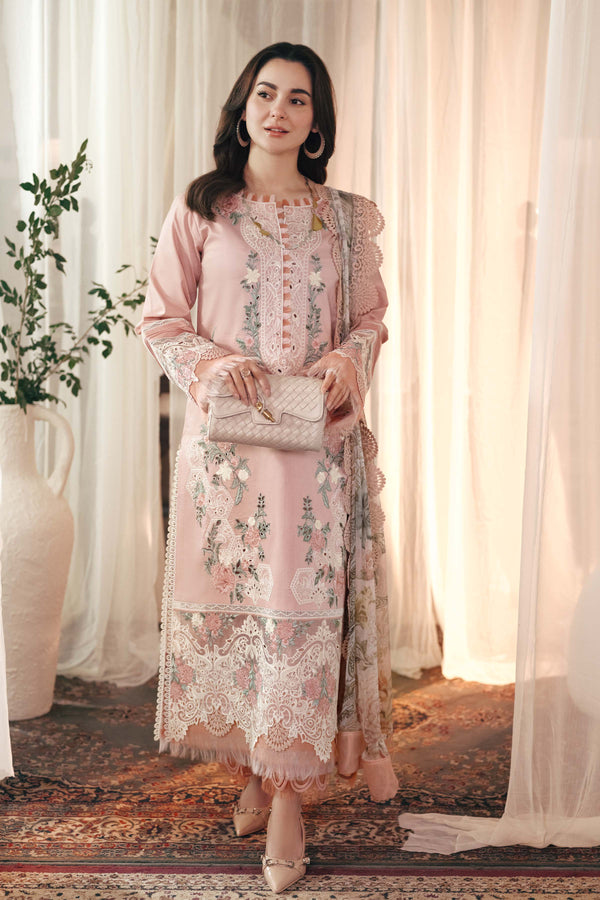 JADE-3PC DHANAK EMBROIDERED SHIRT WITH COUTRAI PRINTED SHAWL AND TROUSER-FW-16