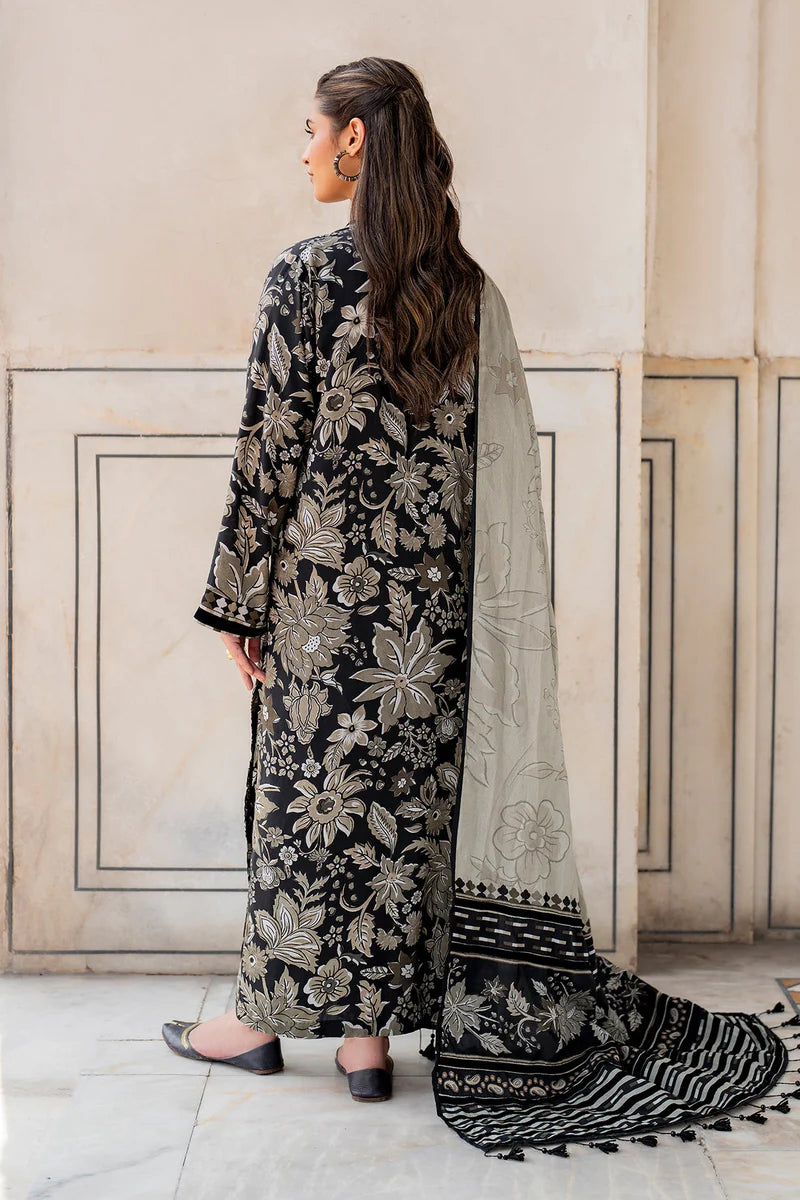 BAROQUE -3PC PRINTED KARANDI  WITH PRINTED KARANDI  SHAWL- FW-136