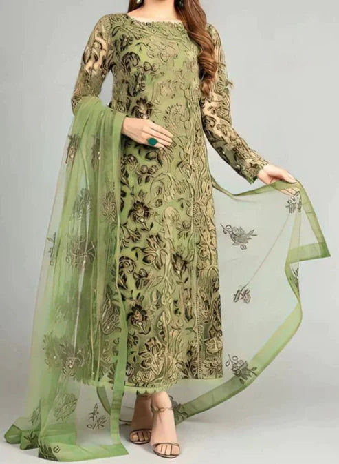 BAREEZE- 3PC EMBROIDERED DHANAK DRESS WITH EMBROIDERED DHANAK WOOL SHAWL- FW-144