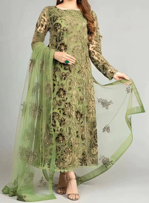 BAREEZE -3PC EMBROIDED LAWN DRESS WITH EMBROIDED CHIFFON DUPATTA- FCO-144