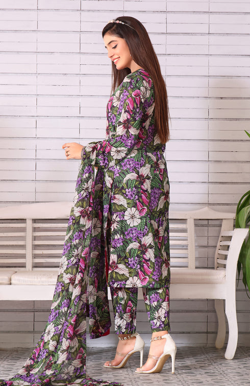 RUNGLAAJ -3PC PRINTED LAWN DRESS WITH SILK DUPATTA- FCP-45