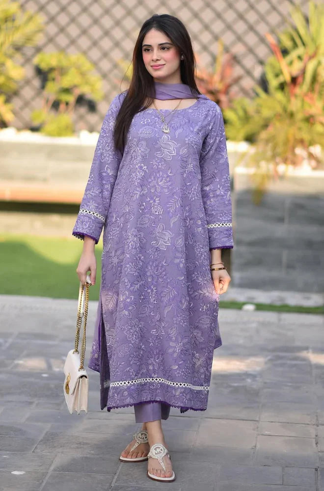 BAREEZE- 3PC EMBROIDERED DHANAK DRESS WITH EMBROIDERED DHANAK WOOL SHAWL- FW-145