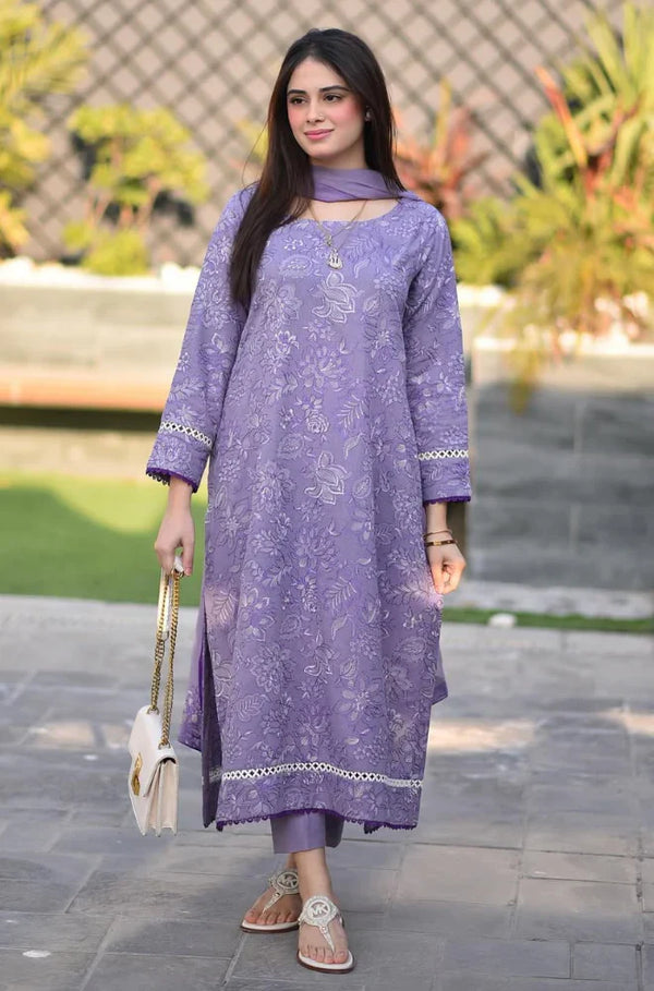 BAREEZE- 3PC EMBROIDERED DHANAK DRESS WITH EMBROIDERED DHANAK WOOL SHAWL- FW-145