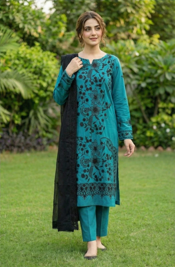 FAIRY CLOTHES-3PC EMBROIDED LAWN DRESS WITH EMBROIDED CHIFFON DUPATTA- FCO-47
