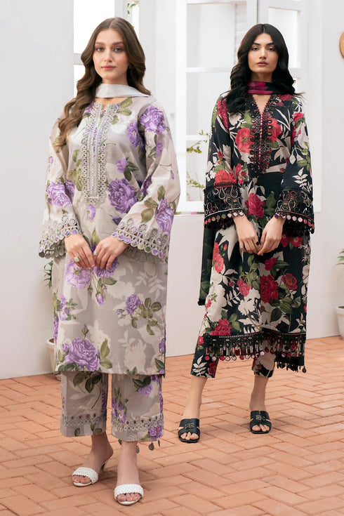 BAROQUE -3PC PRINTED KARANDI WITH PRINTED KARANDI SHAWL- FW-35