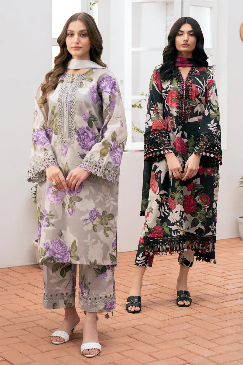 BAROQUE -3PC PRINTED KARANDI WITH PRINTED KARANDI SHAWL- FW-96