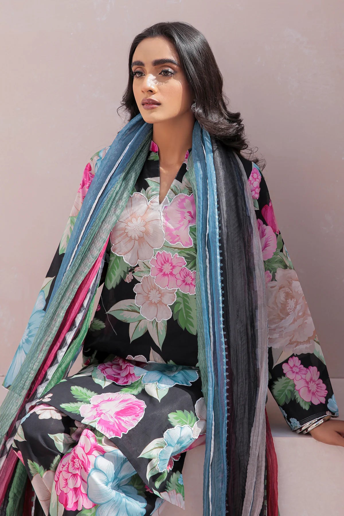 BAROQUE -3PC PRINTED LAWN DRESS WITH SILK DUPATTA- FP-39