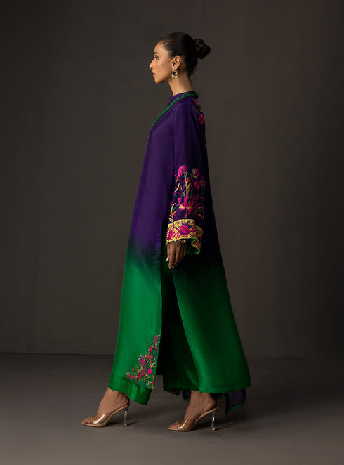 ZAINAB CHOTTANI-3PC SHAMOZE SILK TYE&DYE EMB SHIRT WITH SOFT SILK PRINTED DUPATTA & TROUSER FC-5