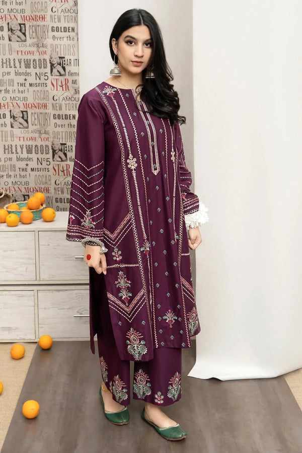 URGE -2PC EMBROIDERED DHANAK DRESS WITH DHANAK DYED TROUSER- FW-78