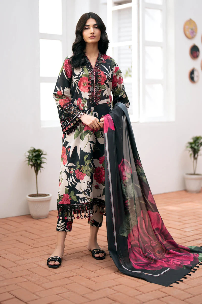 BAROQUE -3PC PRINTED KARANDI WITH PRINTED KARANDI SHAWL- FW-96