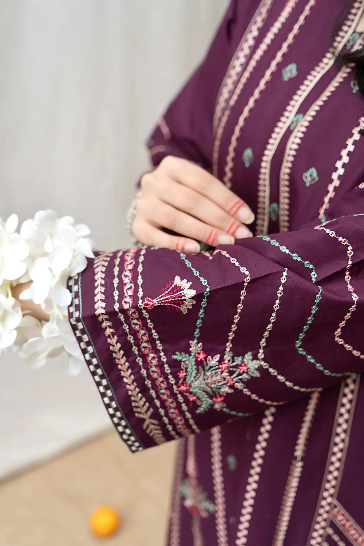 URGE -2PC EMBROIDERED DHANAK DRESS WITH DHANAK DYED TROUSER- FW-78