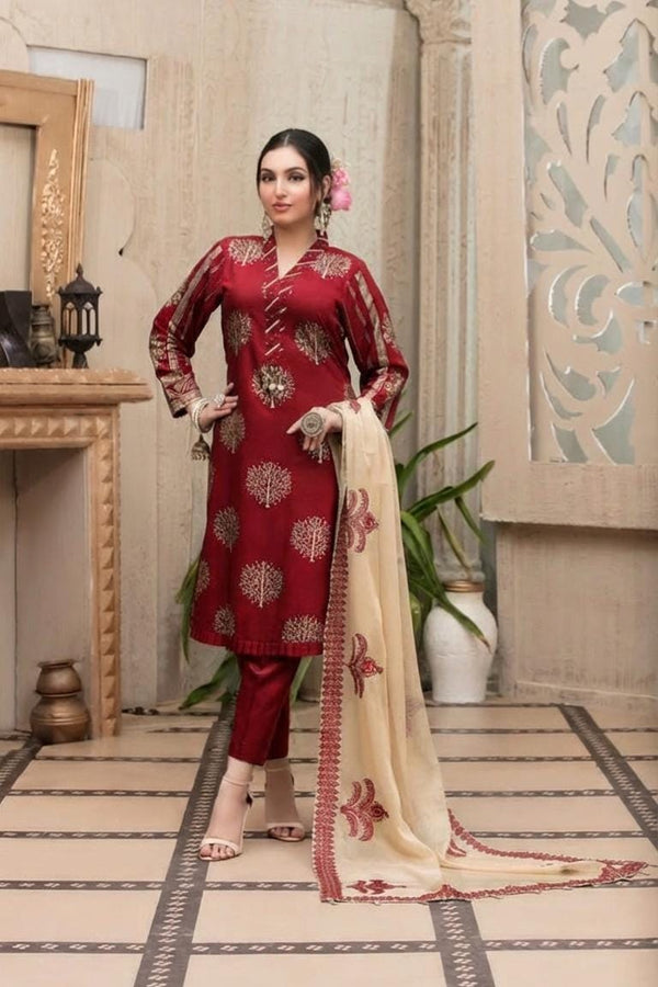 SAPPHIRE-3PC EMBROIDED LAWN DRESS WITH EMBROIDED CHIFFON DUPATTA- EL-34B