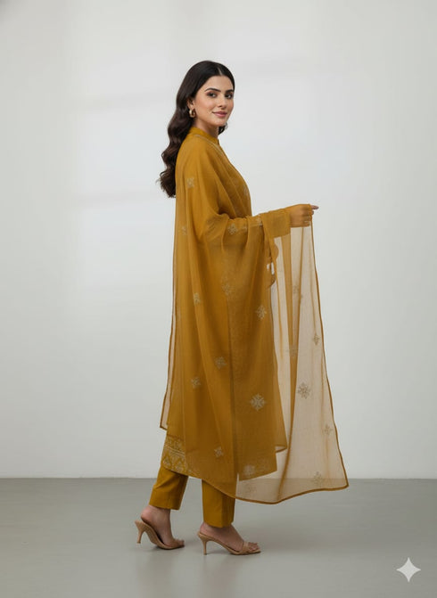 AIRY CLOTHES -3PC EMBROIDED LAWN DRESS WITH EMBROIDED CHIFFON DUPATTA- FCO-32
