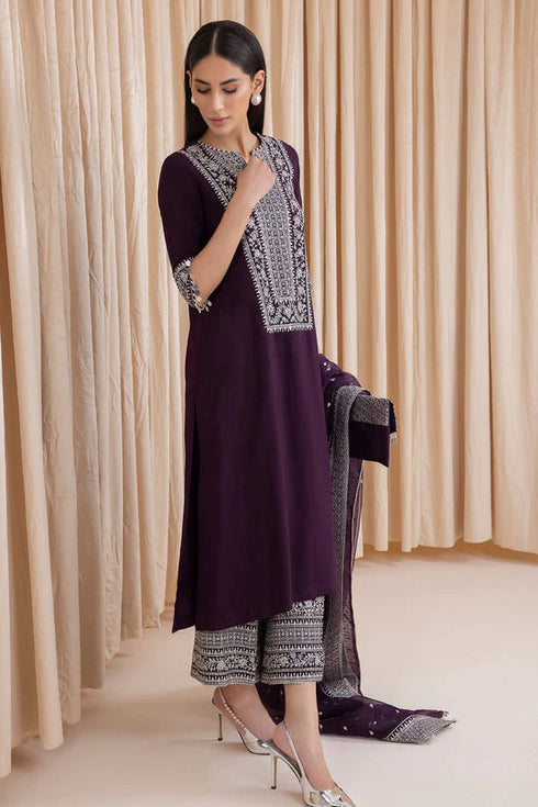 JAZMIN -3PC EMBROIDERED LAWN DRESS WITH EMBROIDERED CHIFFON DUPATTA- FN-39