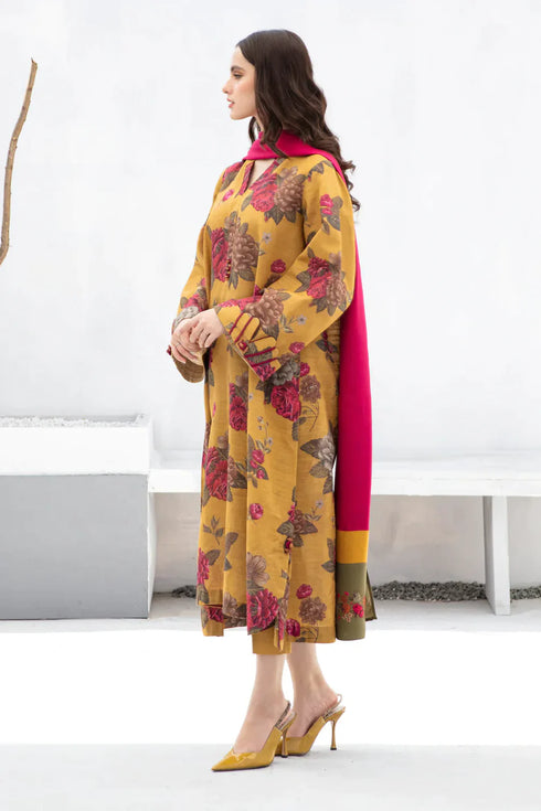 BAROQUE -3PC PRINTED DHANAK WITH PRINTED KARANDI SHAWL- FW-25
