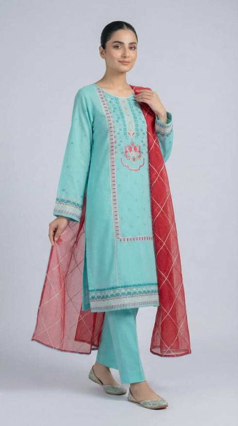 FAIRY CLOTHES-3PC EMBROIDED LAWN DRESS WITH EMBROIDED CHIFFON DUPATTA- FCO-49