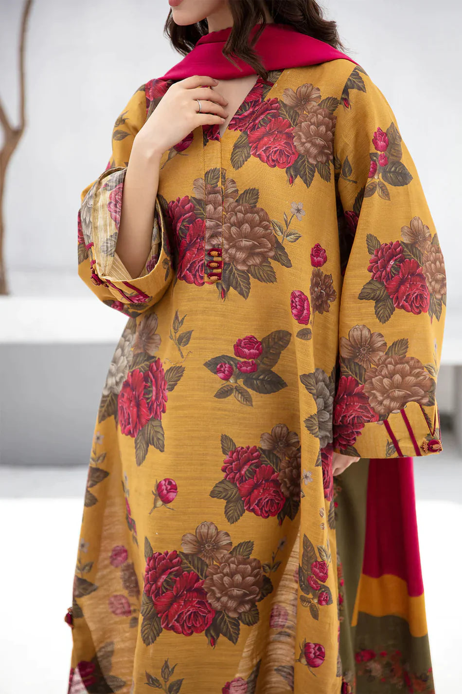 BAROQUE -3PC PRINTED DHANAK WITH PRINTED KARANDI SHAWL- FW-25