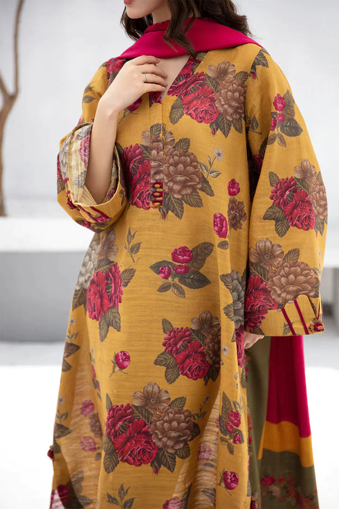 BAROQUE -3PC PRINTED DHANAK WITH PRINTED KARANDI SHAWL- FW-25