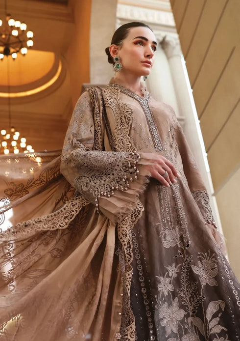 Fairy Clothes -EMBROIDED CUTWORK LINEN DRESS WITH FOUR SIDE EMBROIDED SILK DUPATTA FN-143