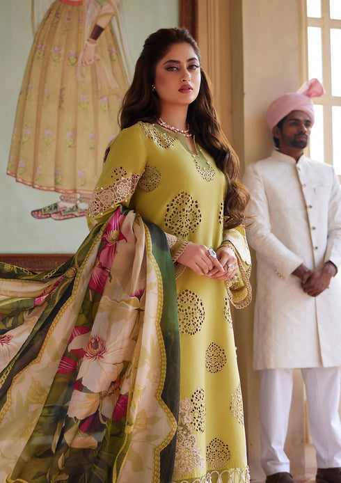 ELAF-3PC EMBROIDED LAWN DRESS WITH EMBROIDED MONAR DUPATTA -FCO-53