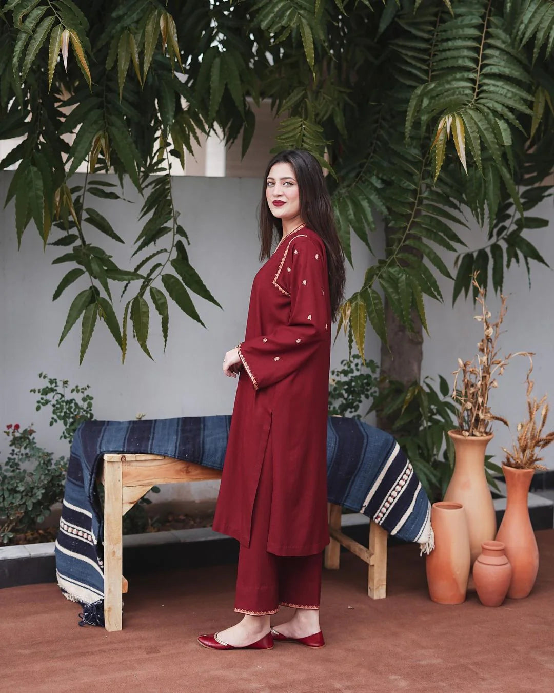 AISLING -3PC EMBROIDERED DHANAK DRESS WITH EMBROIDERED DHANAK SHAWL- FW-28