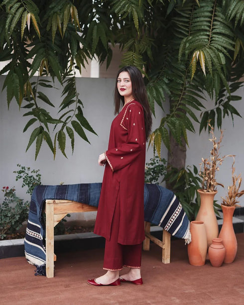 AISLING -3PC EMBROIDERED DHANAK DRESS WITH EMBROIDERED DHANAK SHAWL- FW-28